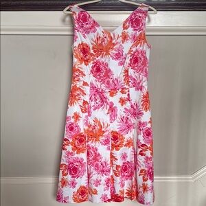 Jones New York Pink and Orange Pleated Midi Dress